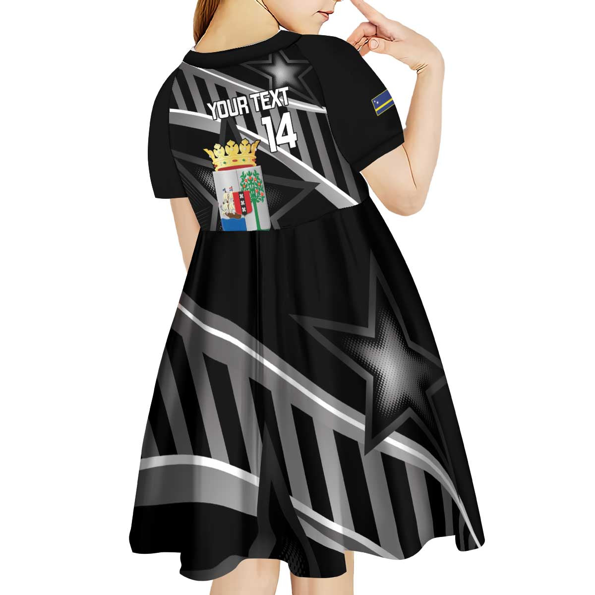 Custom Curacao Football Kid Short Sleeve Dress Go La Familia Azul Black Style - Wonder Print Shop