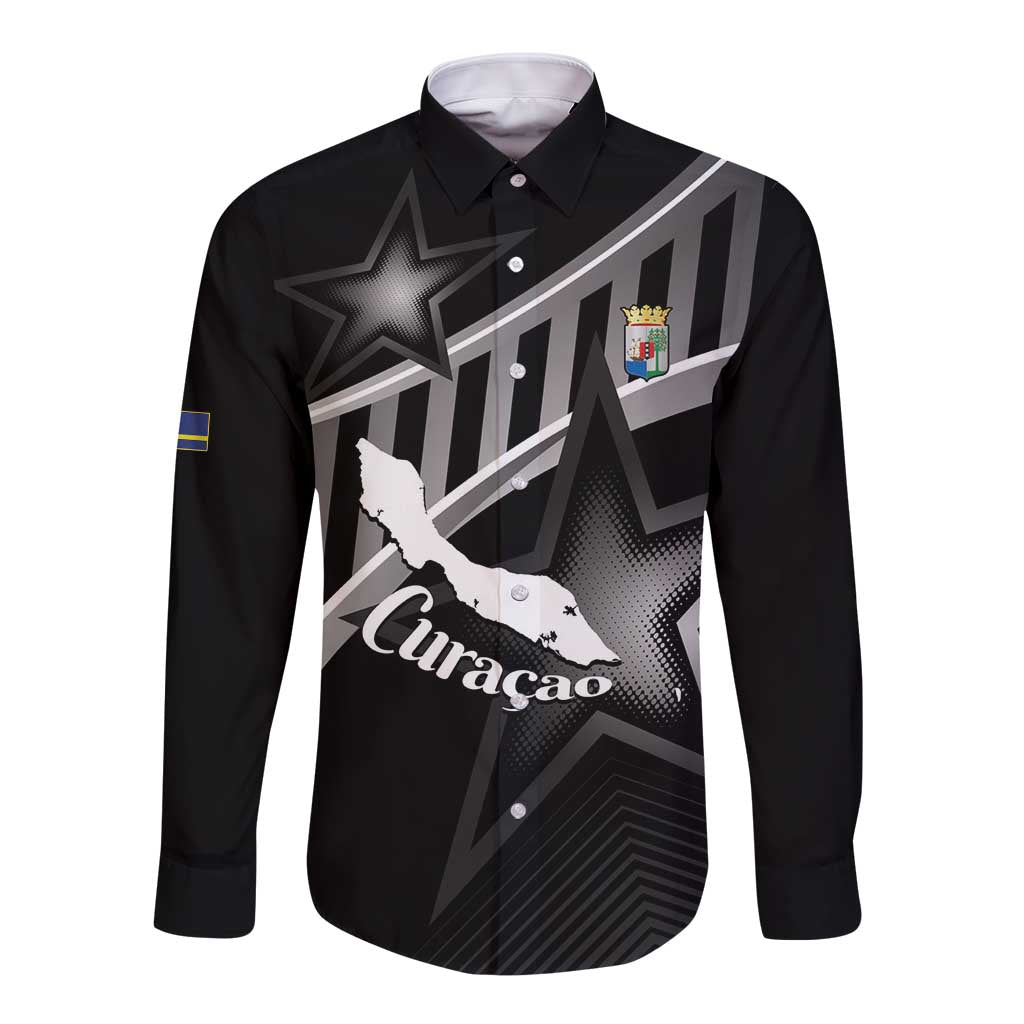 Custom Curacao Football Long Sleeve Button Shirt Go La Familia Azul Black Style - Wonder Print Shop