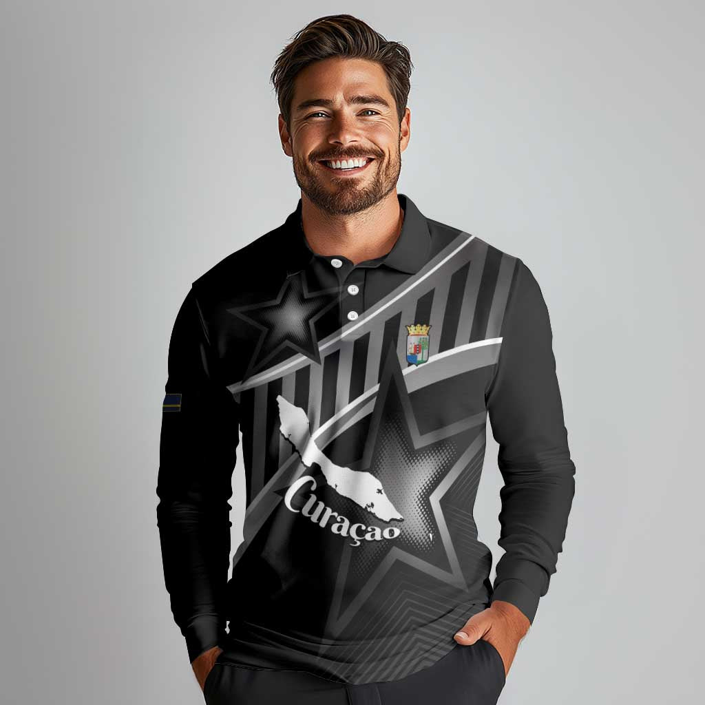 Custom Curacao Football Long Sleeve Polo Shirt Go La Familia Azul Black Style - Wonder Print Shop