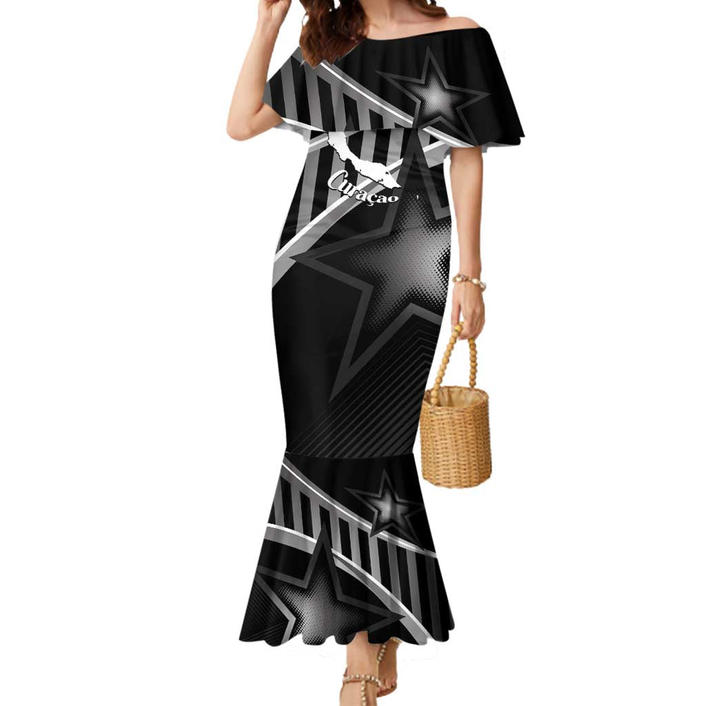 Custom Curacao Football Mermaid Dress Go La Familia Azul Black Style - Wonder Print Shop