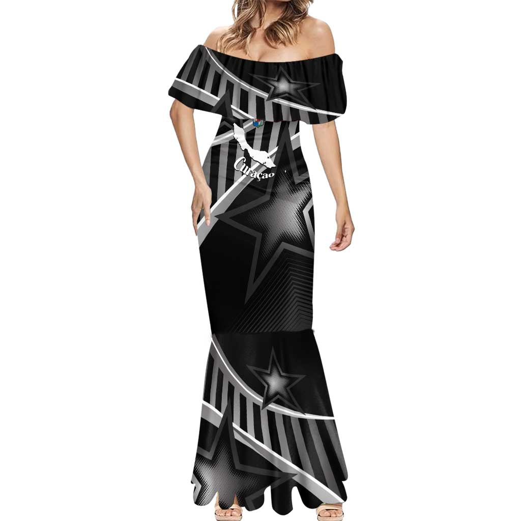 Custom Curacao Football Mermaid Dress Go La Familia Azul Black Style - Wonder Print Shop
