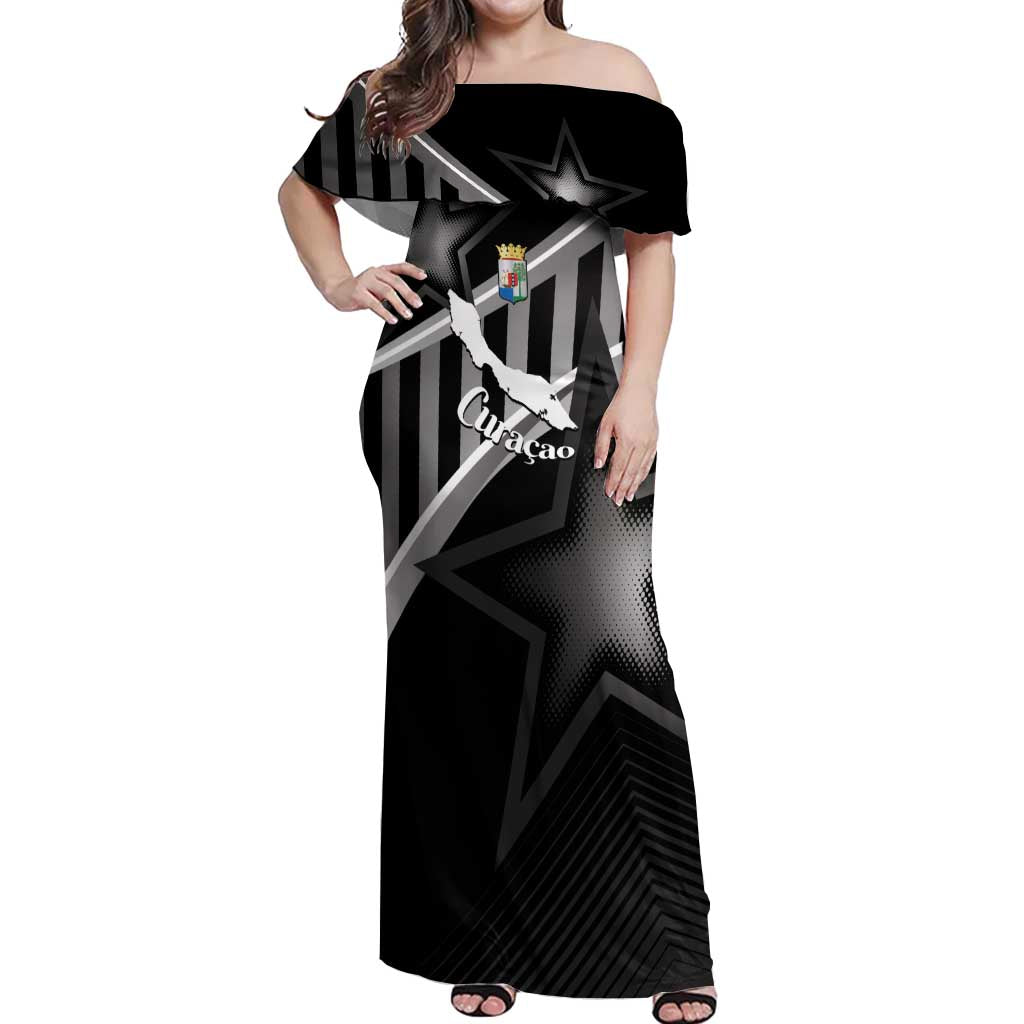 Custom Curacao Football Off Shoulder Maxi Dress Go La Familia Azul Black Style - Wonder Print Shop