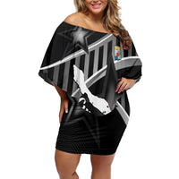 Custom Curacao Football Off Shoulder Short Dress Go La Familia Azul Black Style - Wonder Print Shop