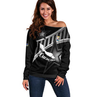 Custom Curacao Football Off Shoulder Sweater Go La Familia Azul Black Style - Wonder Print Shop