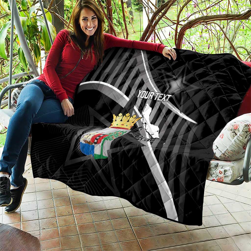 Custom Curacao Football Quilt Go La Familia Azul Black Style - Wonder Print Shop