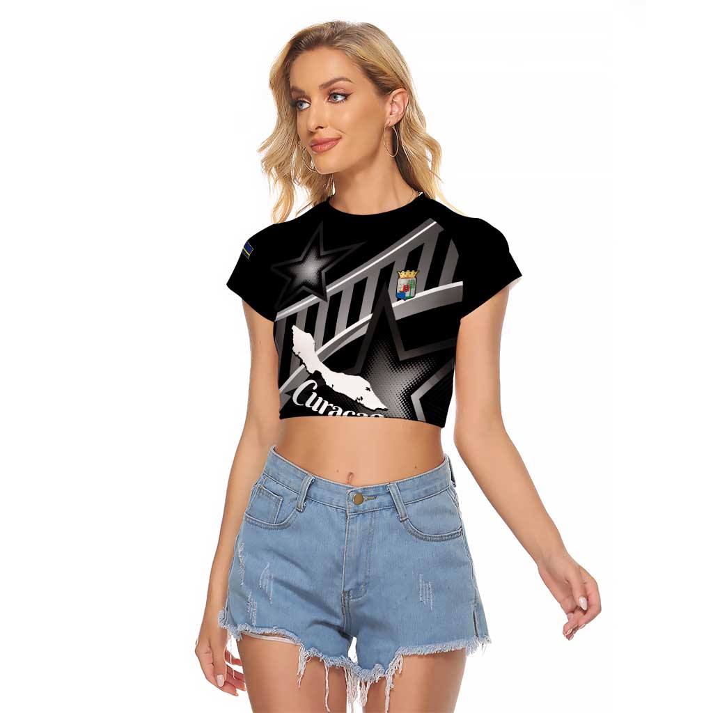 Custom Curacao Football Raglan Cropped T Shirt Go La Familia Azul Black Style - Wonder Print Shop