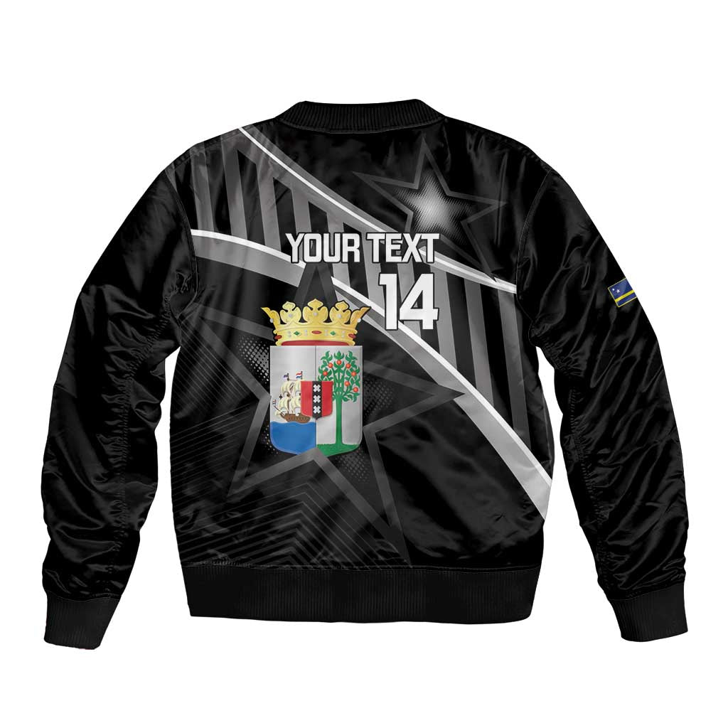 Custom Curacao Football Sleeve Zip Bomber Jacket Go La Familia Azul Black Style - Wonder Print Shop