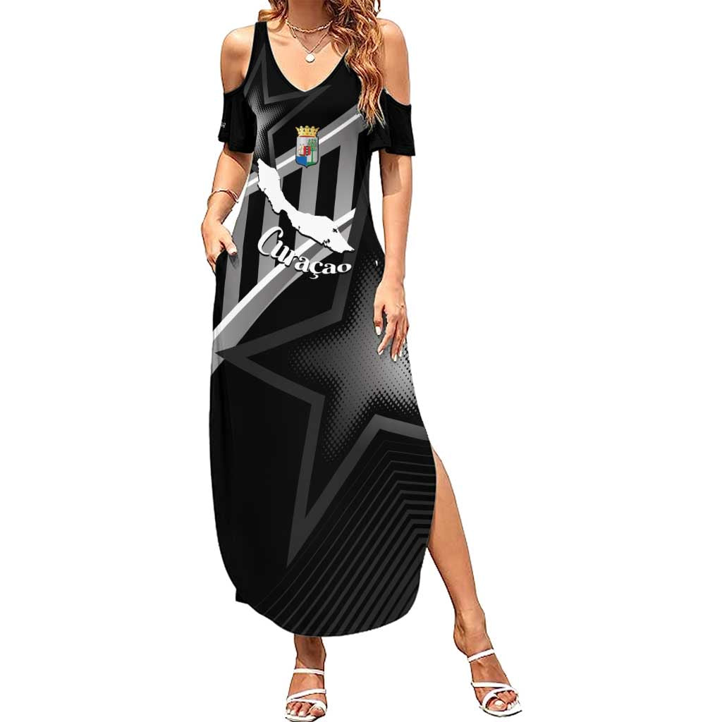 Custom Curacao Football Summer Maxi Dress Go La Familia Azul Black Style - Wonder Print Shop