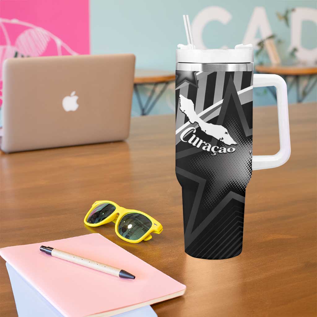 Custom Curacao Football Tumbler With Handle Go La Familia Azul Black Style - Wonder Print Shop