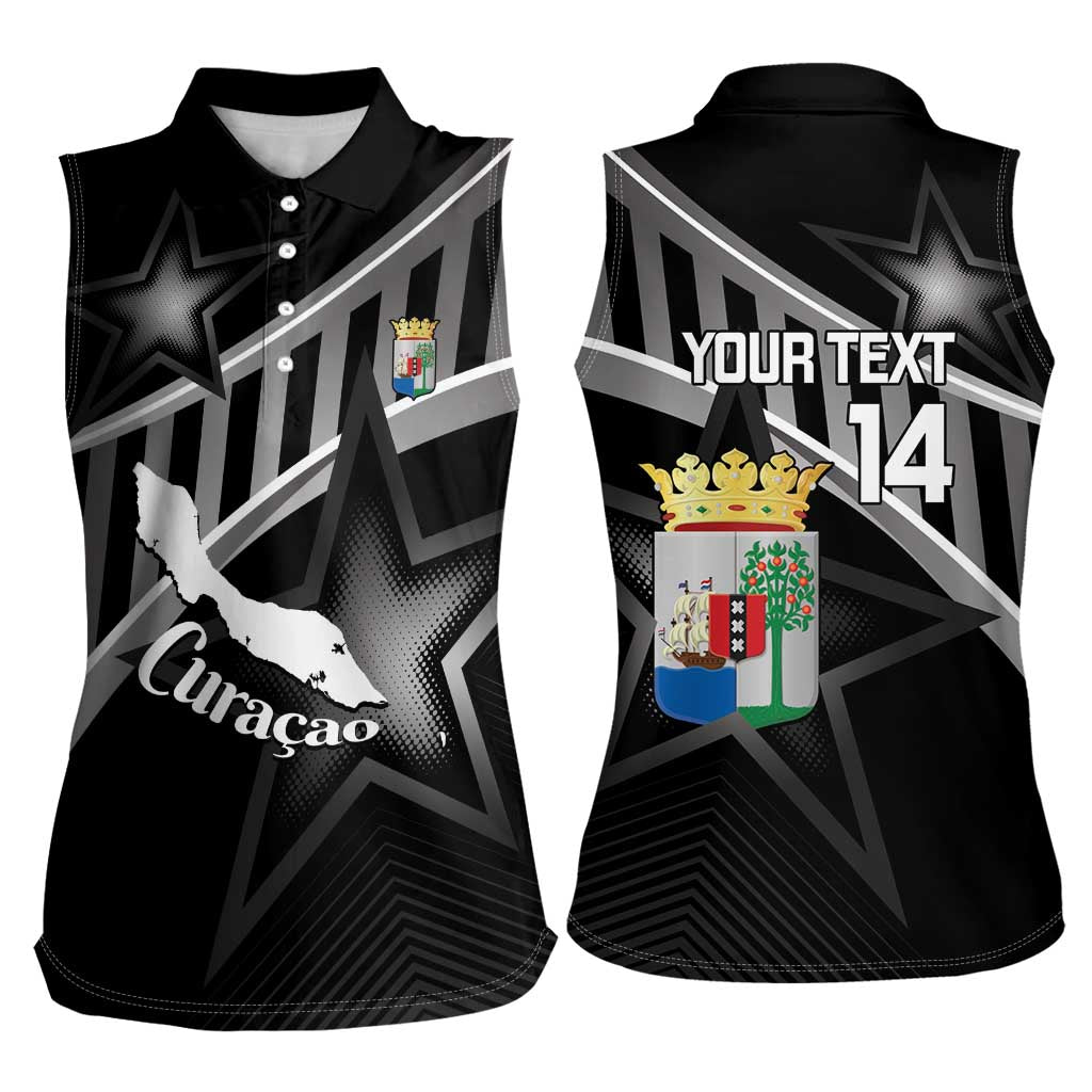 Custom Curacao Football Women Sleeveless Polo Shirt Go La Familia Azul Black Style - Wonder Print Shop