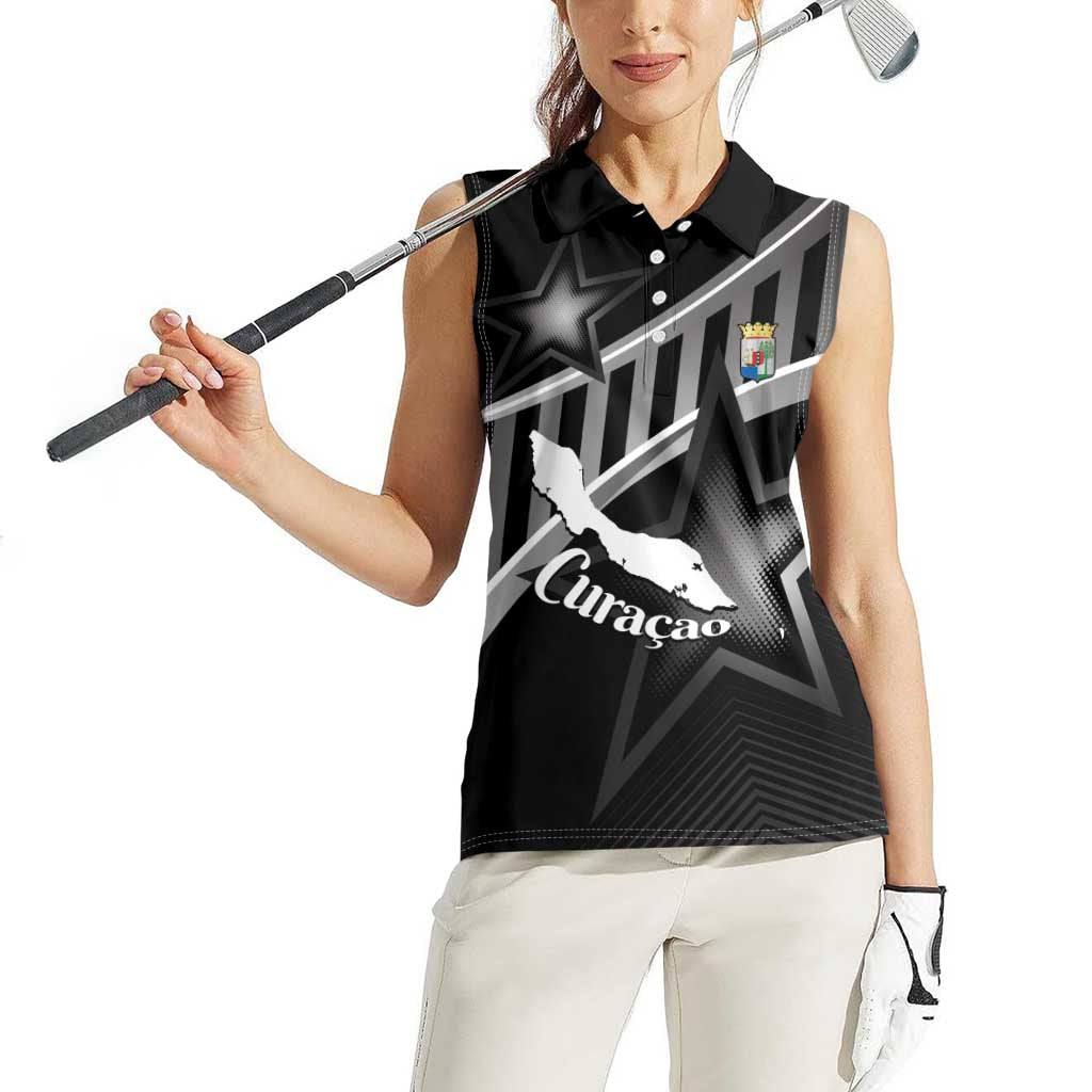 Custom Curacao Football Women Sleeveless Polo Shirt Go La Familia Azul Black Style - Wonder Print Shop