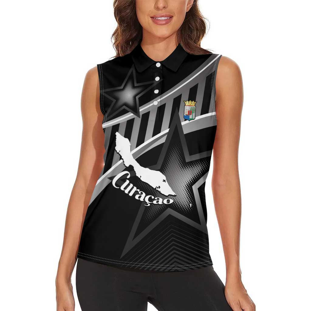 Custom Curacao Football Women Sleeveless Polo Shirt Go La Familia Azul Black Style - Wonder Print Shop