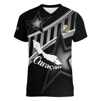 Custom Curacao Football Women V-Neck T-Shirt Go La Familia Azul Black Style - Wonder Print Shop