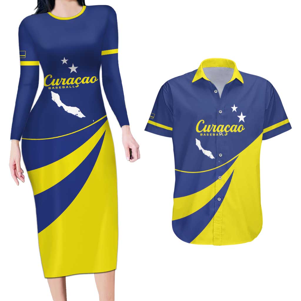 Custom Baseball Curacao Couples Matching Long Sleeve Bodycon Dress and Hawaiian Shirt Go Champions Korsou Curve Vibes - Wonder Print Shop