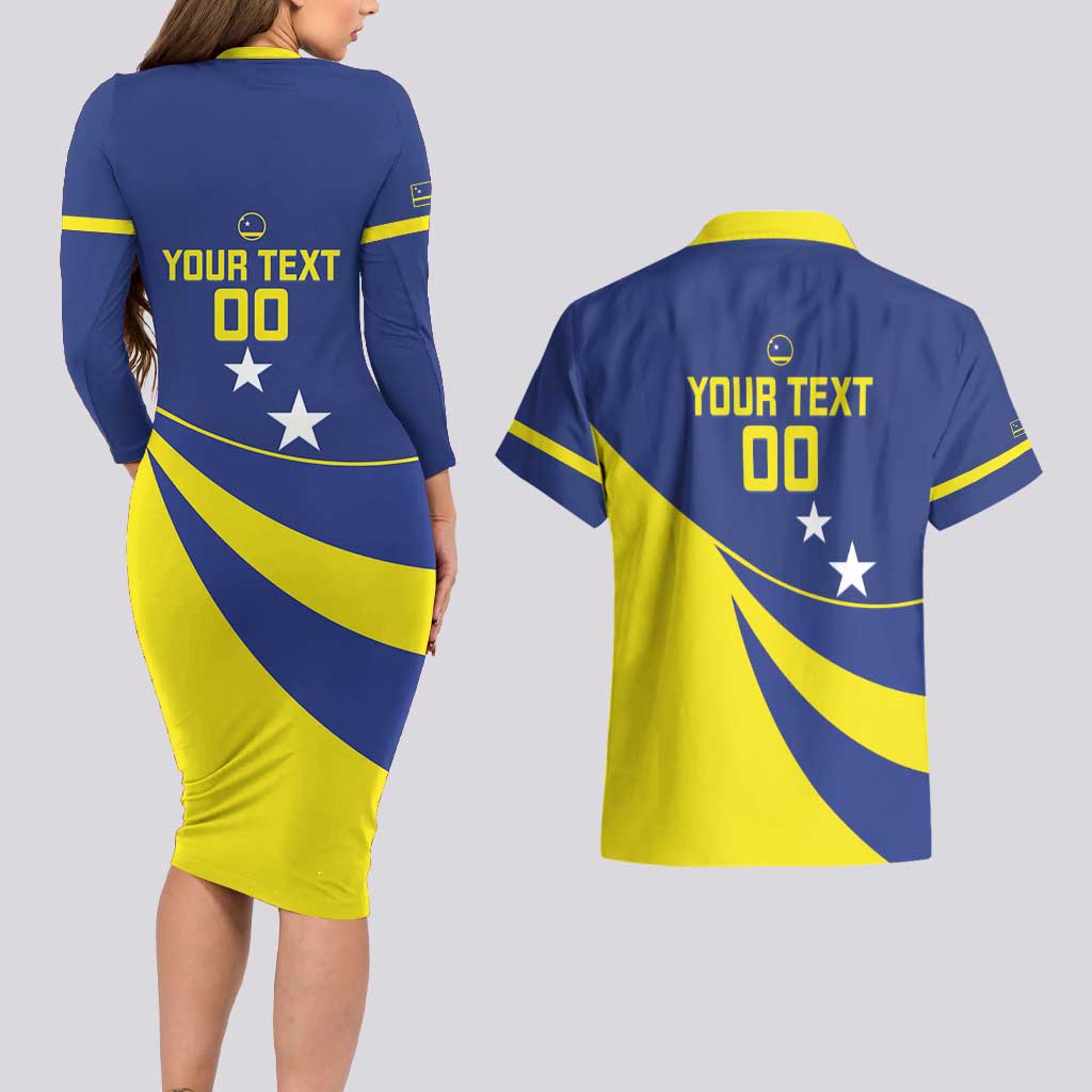 Custom Baseball Curacao Couples Matching Long Sleeve Bodycon Dress and Hawaiian Shirt Go Champions Korsou Curve Vibes - Wonder Print Shop