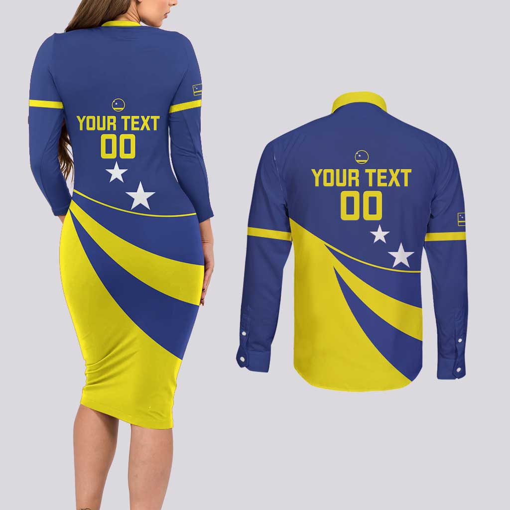Custom Baseball Curacao Couples Matching Long Sleeve Bodycon Dress and Long Sleeve Button Shirt Go Champions Korsou Curve Vibes - Wonder Print Shop