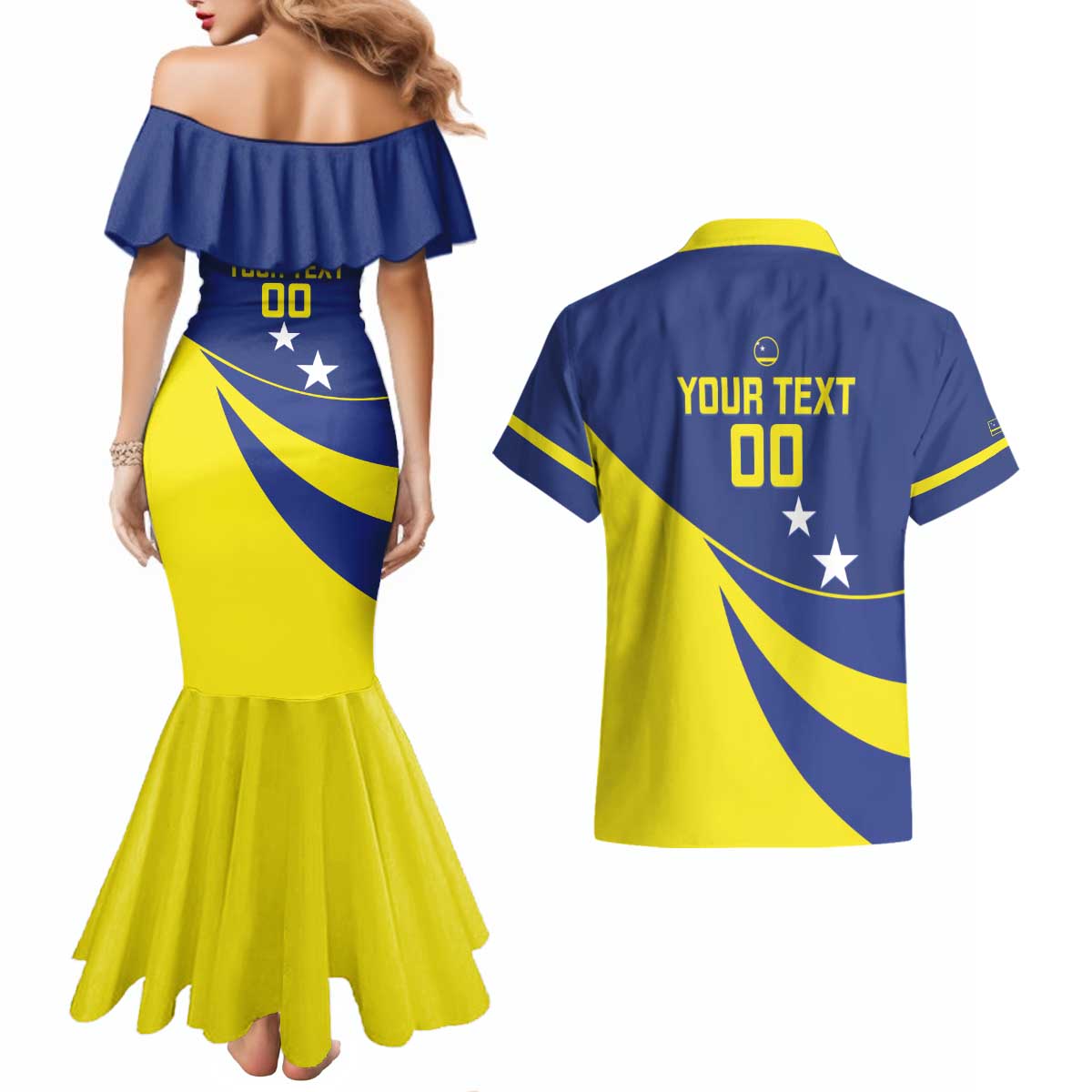 Custom Baseball Curacao Couples Matching Mermaid Dress and Hawaiian Shirt Go Champions Korsou Curve Vibes - Wonder Print Shop