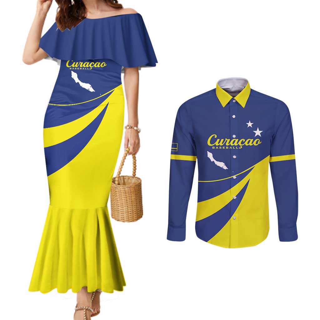 Custom Baseball Curacao Couples Matching Mermaid Dress and Long Sleeve Button Shirt Go Champions Korsou Curve Vibes - Wonder Print Shop
