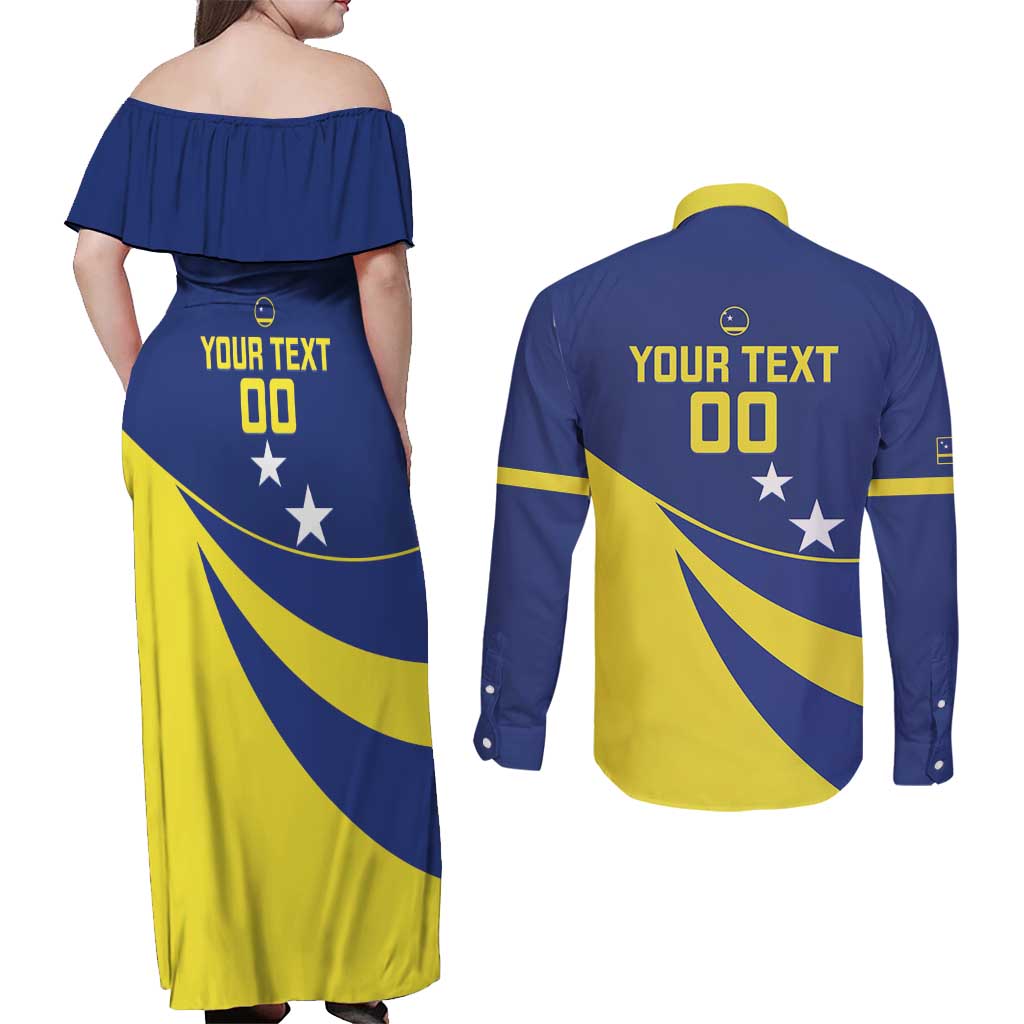 Custom Baseball Curacao Couples Matching Off Shoulder Maxi Dress and Long Sleeve Button Shirt Go Champions Korsou Curve Vibes - Wonder Print Shop