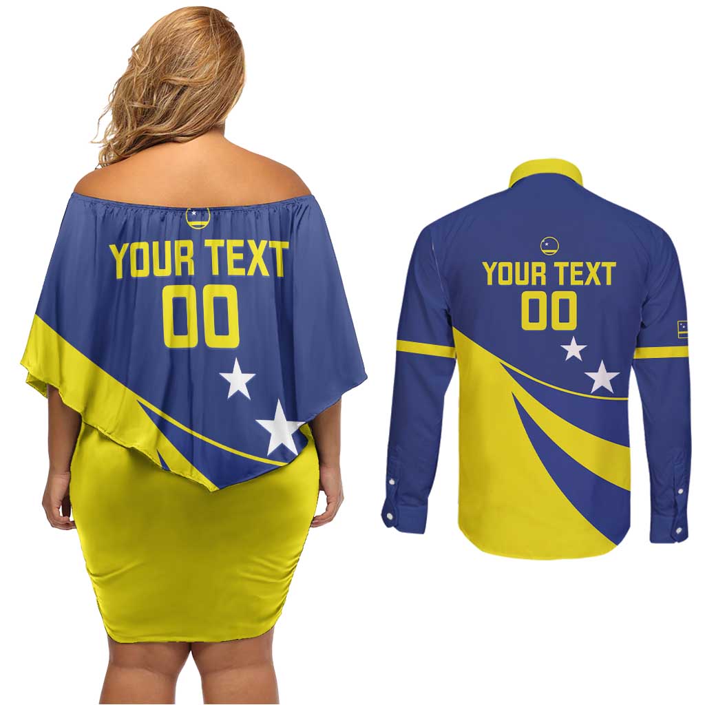 Custom Baseball Curacao Couples Matching Off Shoulder Short Dress and Long Sleeve Button Shirt Go Champions Korsou Curve Vibes - Wonder Print Shop