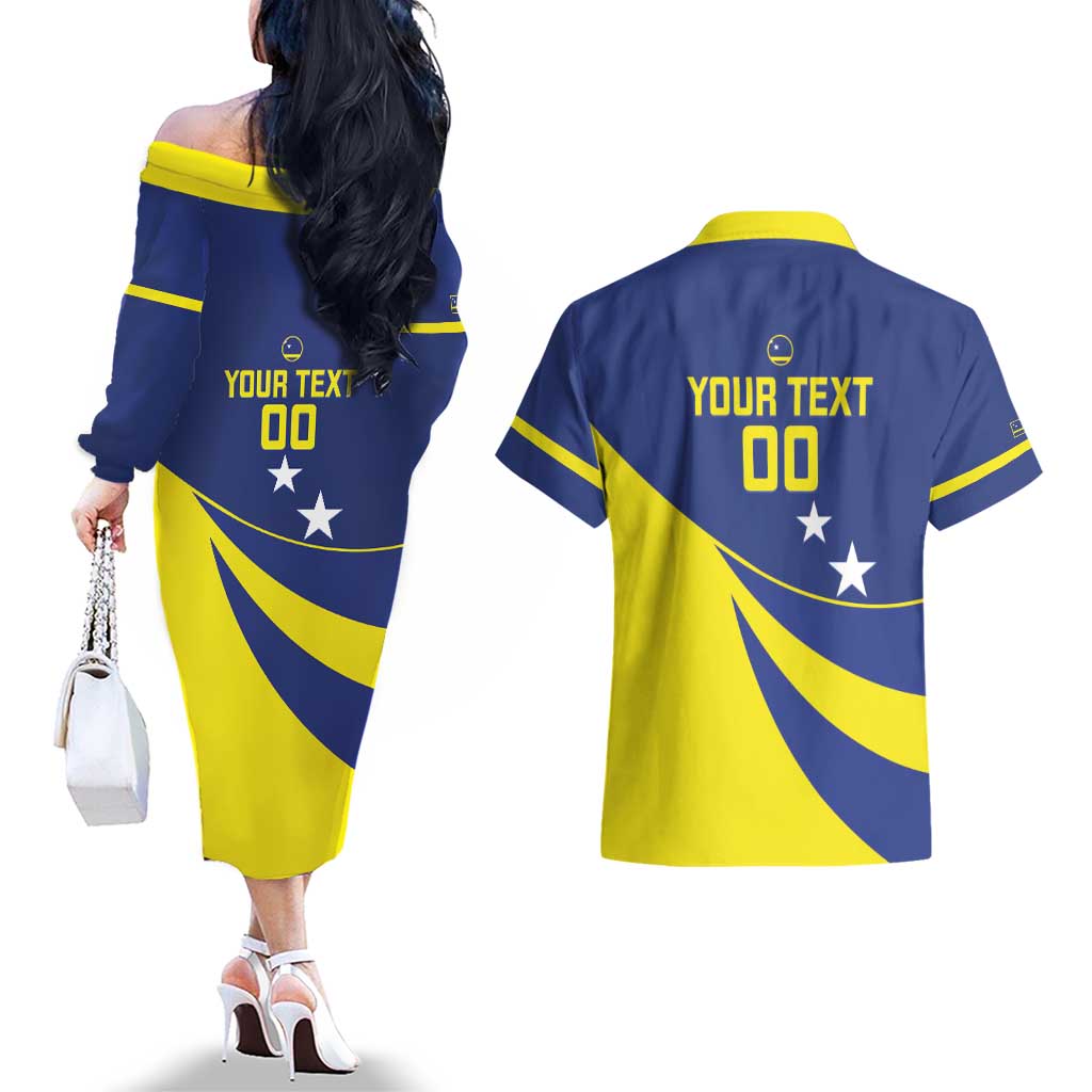 Custom Baseball Curacao Couples Matching Off The Shoulder Long Sleeve Dress and Hawaiian Shirt Go Champions Korsou Curve Vibes - Wonder Print Shop