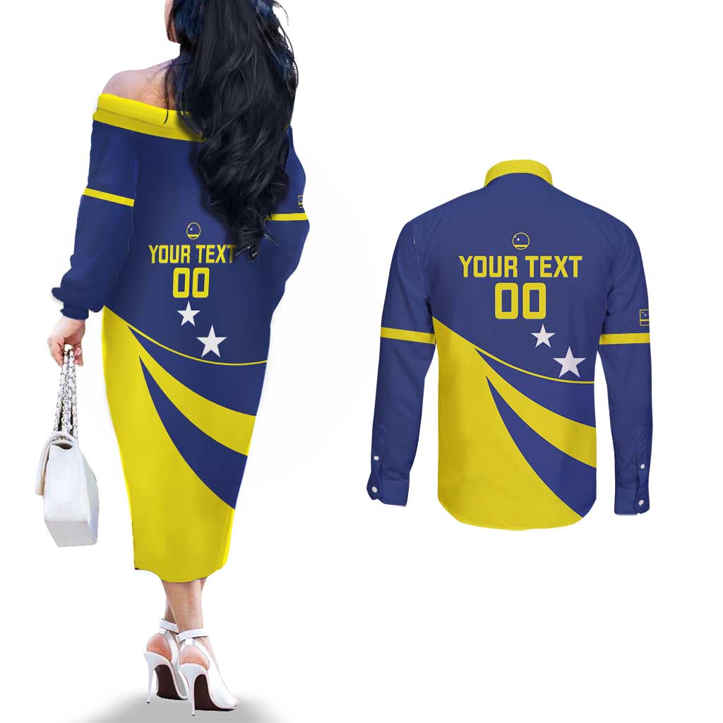 Custom Baseball Curacao Couples Matching Off The Shoulder Long Sleeve Dress and Long Sleeve Button Shirt Go Champions Korsou Curve Vibes - Wonder Print Shop