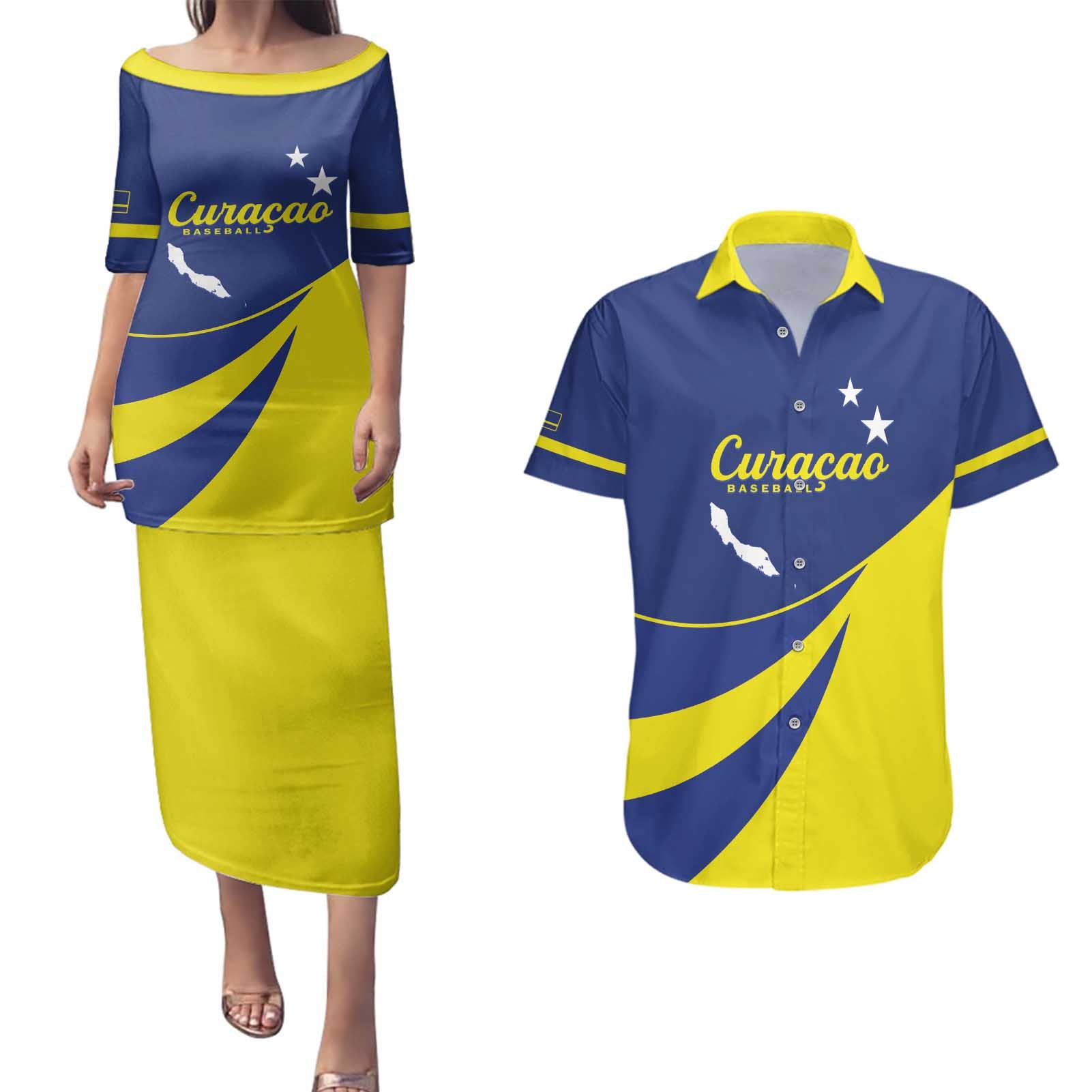 Custom Baseball Curacao Couples Matching Puletasi and Hawaiian Shirt Go Champions Korsou Curve Vibes - Wonder Print Shop