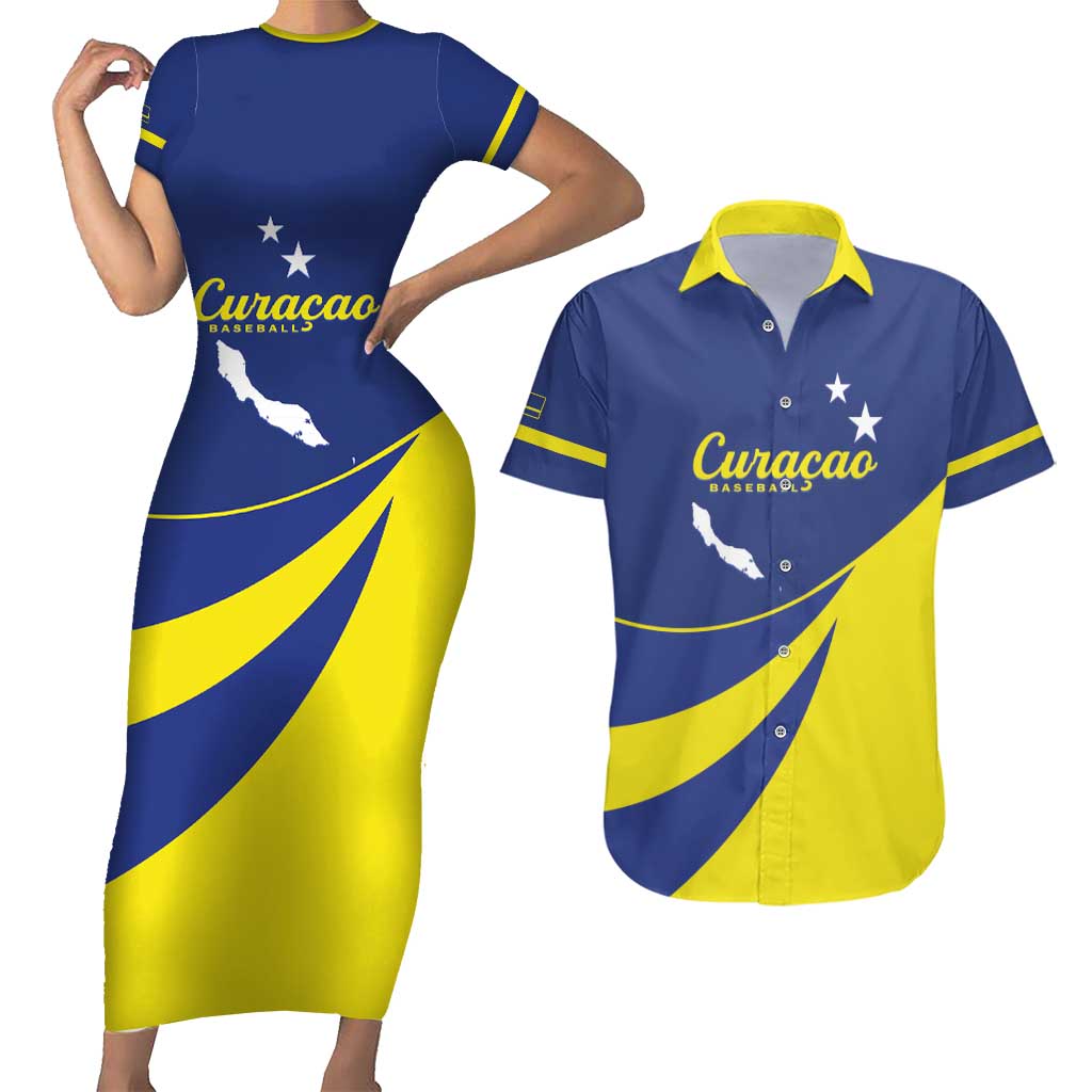 Custom Baseball Curacao Couples Matching Short Sleeve Bodycon Dress and Hawaiian Shirt Go Champions Korsou Curve Vibes - Wonder Print Shop