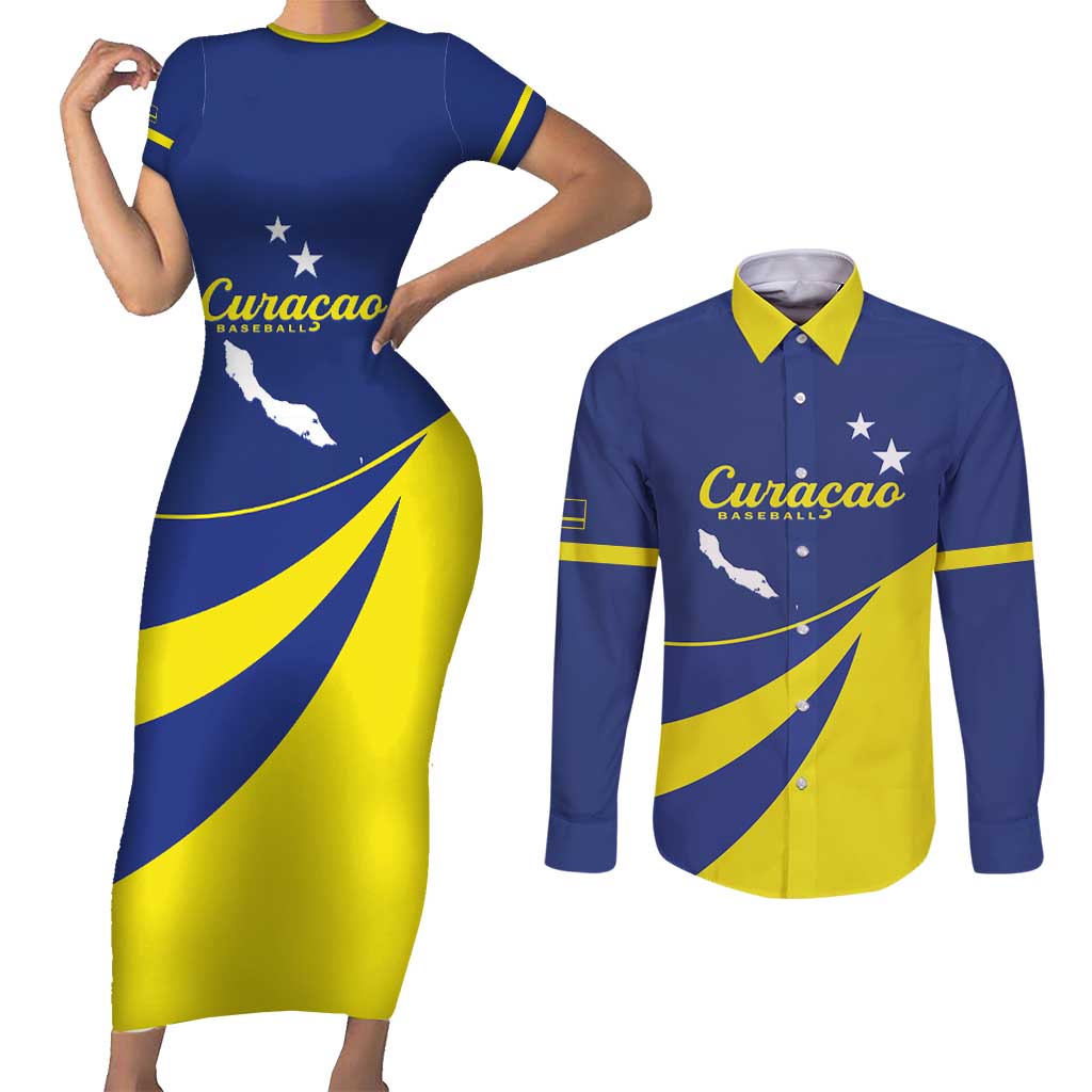 Custom Baseball Curacao Couples Matching Short Sleeve Bodycon Dress and Long Sleeve Button Shirt Go Champions Korsou Curve Vibes - Wonder Print Shop