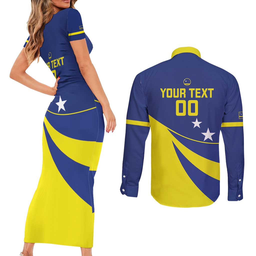 Custom Baseball Curacao Couples Matching Short Sleeve Bodycon Dress and Long Sleeve Button Shirt Go Champions Korsou Curve Vibes - Wonder Print Shop