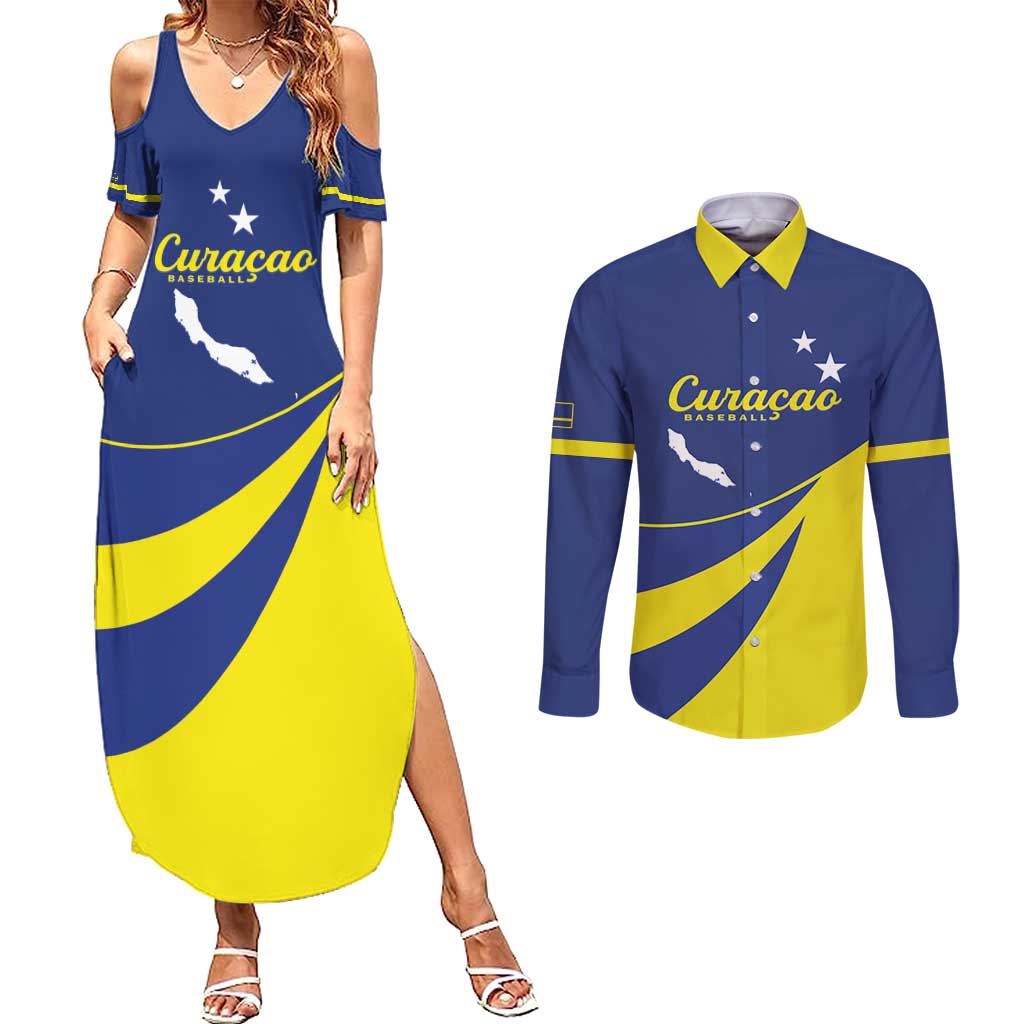Custom Baseball Curacao Couples Matching Summer Maxi Dress and Long Sleeve Button Shirt Go Champions Korsou Curve Vibes - Wonder Print Shop