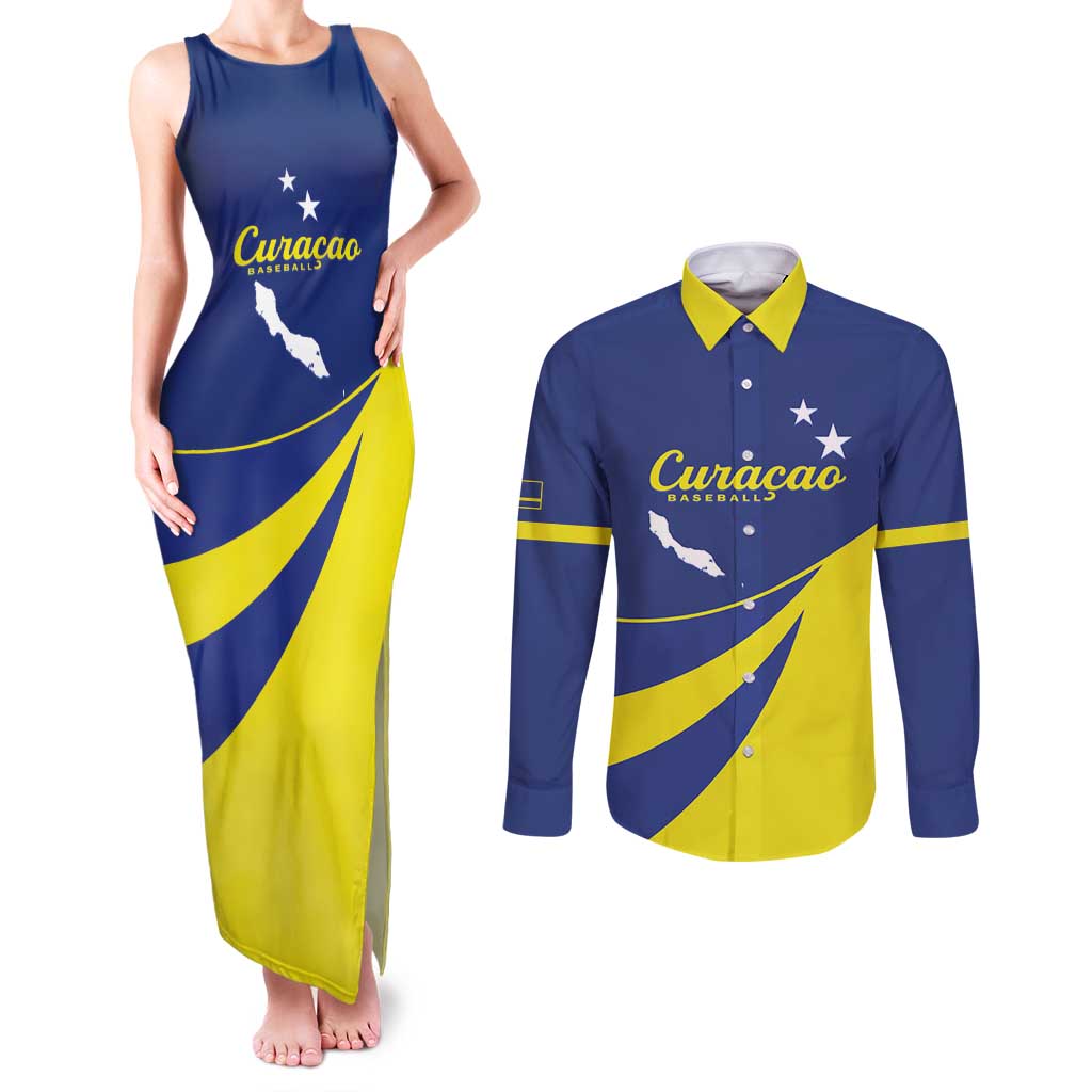 Custom Baseball Curacao Couples Matching Tank Maxi Dress and Long Sleeve Button Shirt Go Champions Korsou Curve Vibes - Wonder Print Shop