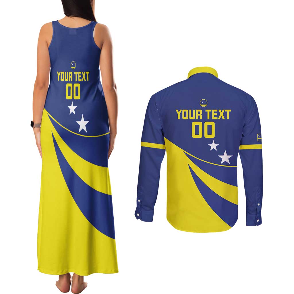 Custom Baseball Curacao Couples Matching Tank Maxi Dress and Long Sleeve Button Shirt Go Champions Korsou Curve Vibes - Wonder Print Shop