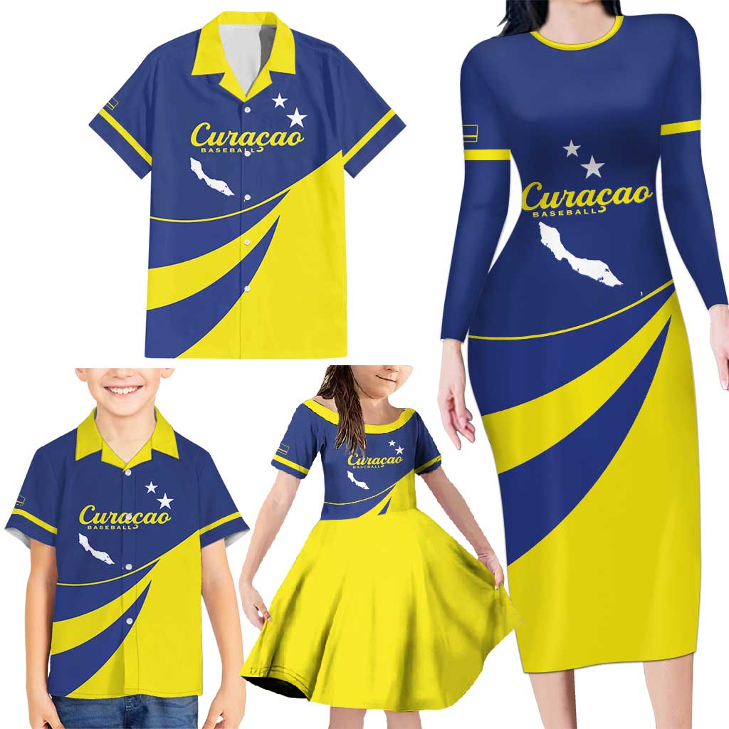 Custom Baseball Curacao Family Matching Long Sleeve Bodycon Dress and Hawaiian Shirt Go Champions Korsou Curve Vibes - Wonder Print Shop