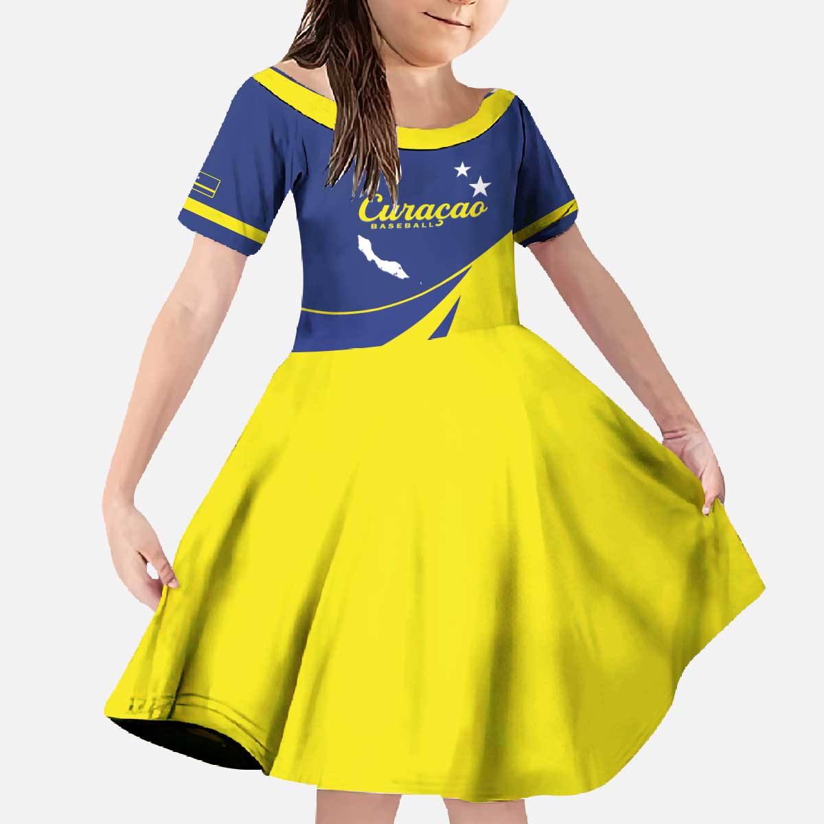 Custom Baseball Curacao Family Matching Off The Shoulder Long Sleeve Dress and Hawaiian Shirt Go Champions Korsou Curve Vibes - Wonder Print Shop