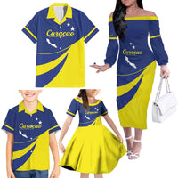 Custom Baseball Curacao Family Matching Off The Shoulder Long Sleeve Dress and Hawaiian Shirt Go Champions Korsou Curve Vibes - Wonder Print Shop