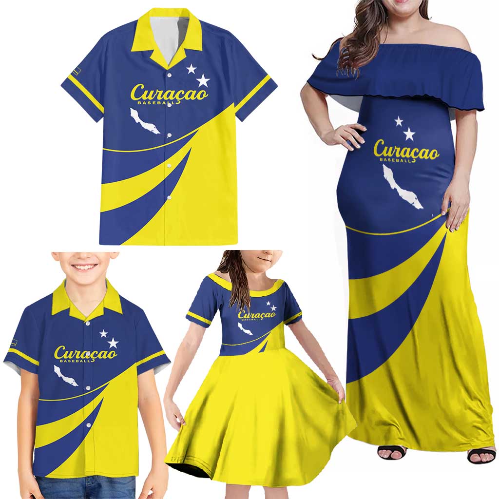 Custom Baseball Curacao Family Matching Off Shoulder Maxi Dress and Hawaiian Shirt Go Champions Korsou Curve Vibes - Wonder Print Shop