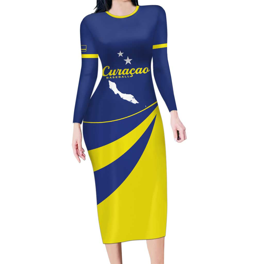 Custom Baseball Curacao Long Sleeve Bodycon Dress Go Champions Korsou Curve Vibes - Wonder Print Shop