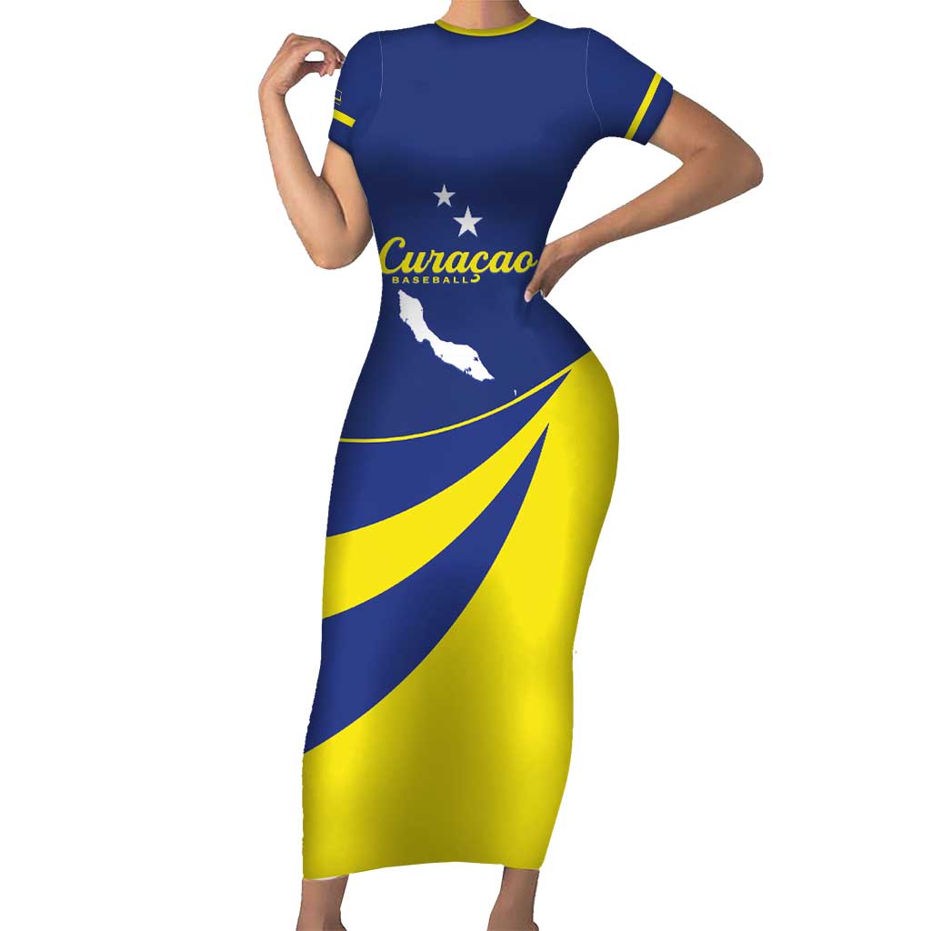 Custom Baseball Curacao Short Sleeve Bodycon Dress Go Champions Korsou Curve Vibes - Wonder Print Shop