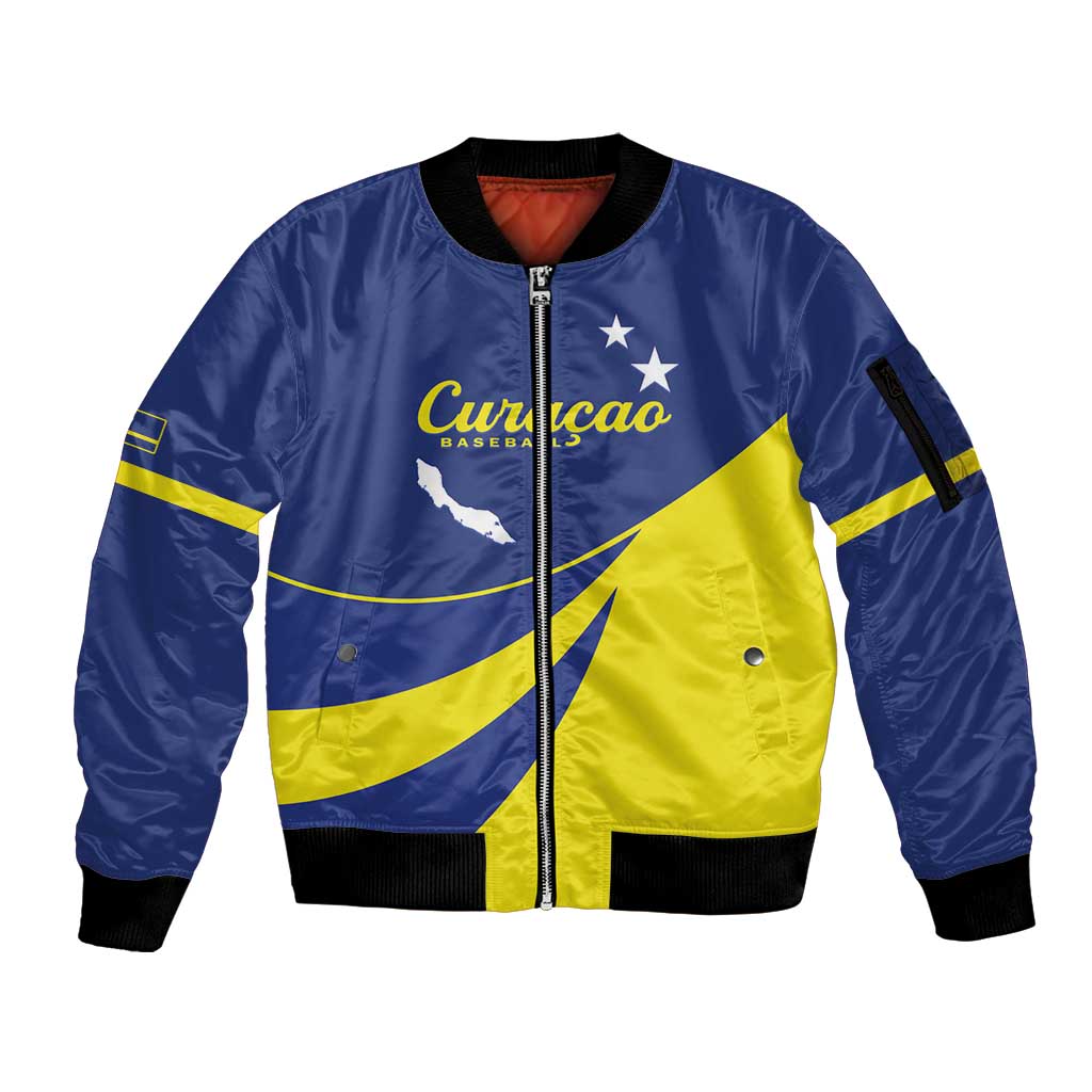 Custom Baseball Curacao Sleeve Zip Bomber Jacket Go Champions Korsou Curve Vibes - Wonder Print Shop