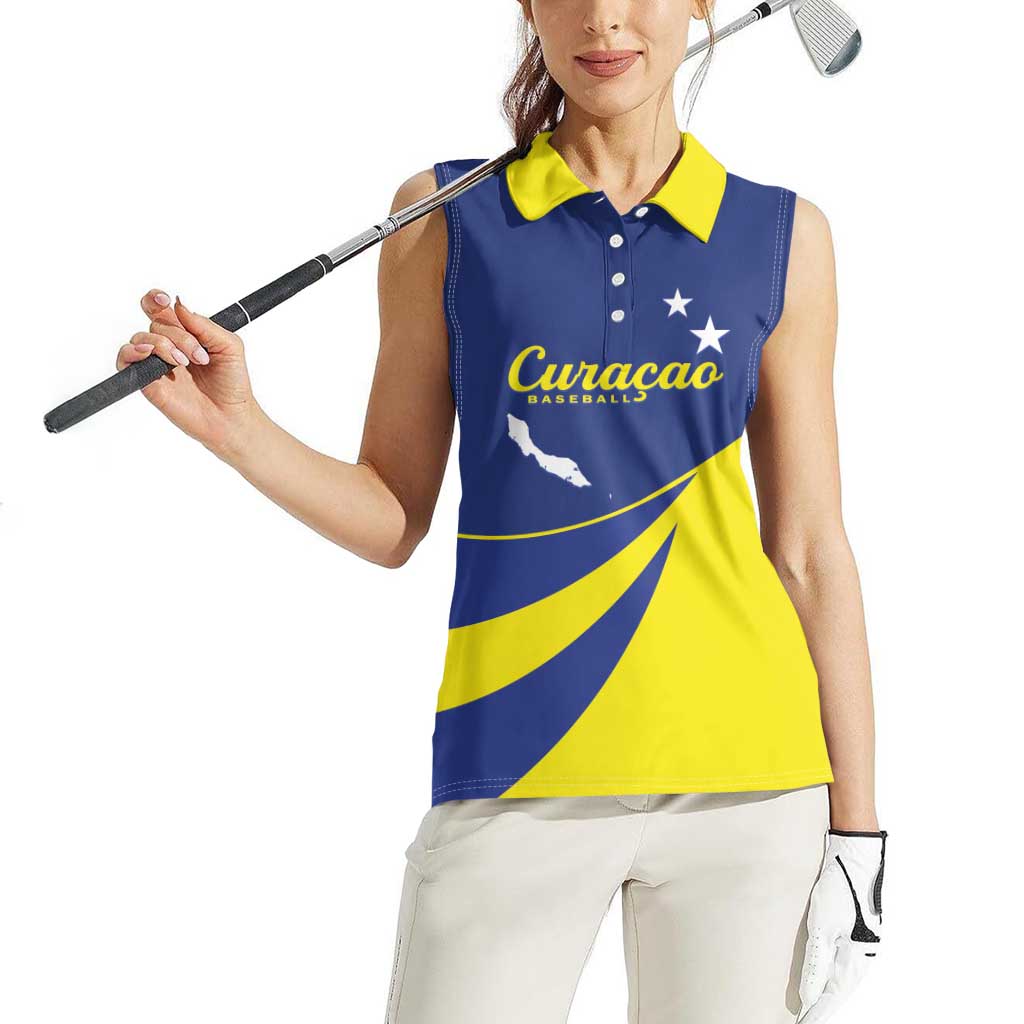 Custom Baseball Curacao Women Sleeveless Polo Shirt Go Champions Korsou Curve Vibes - Wonder Print Shop