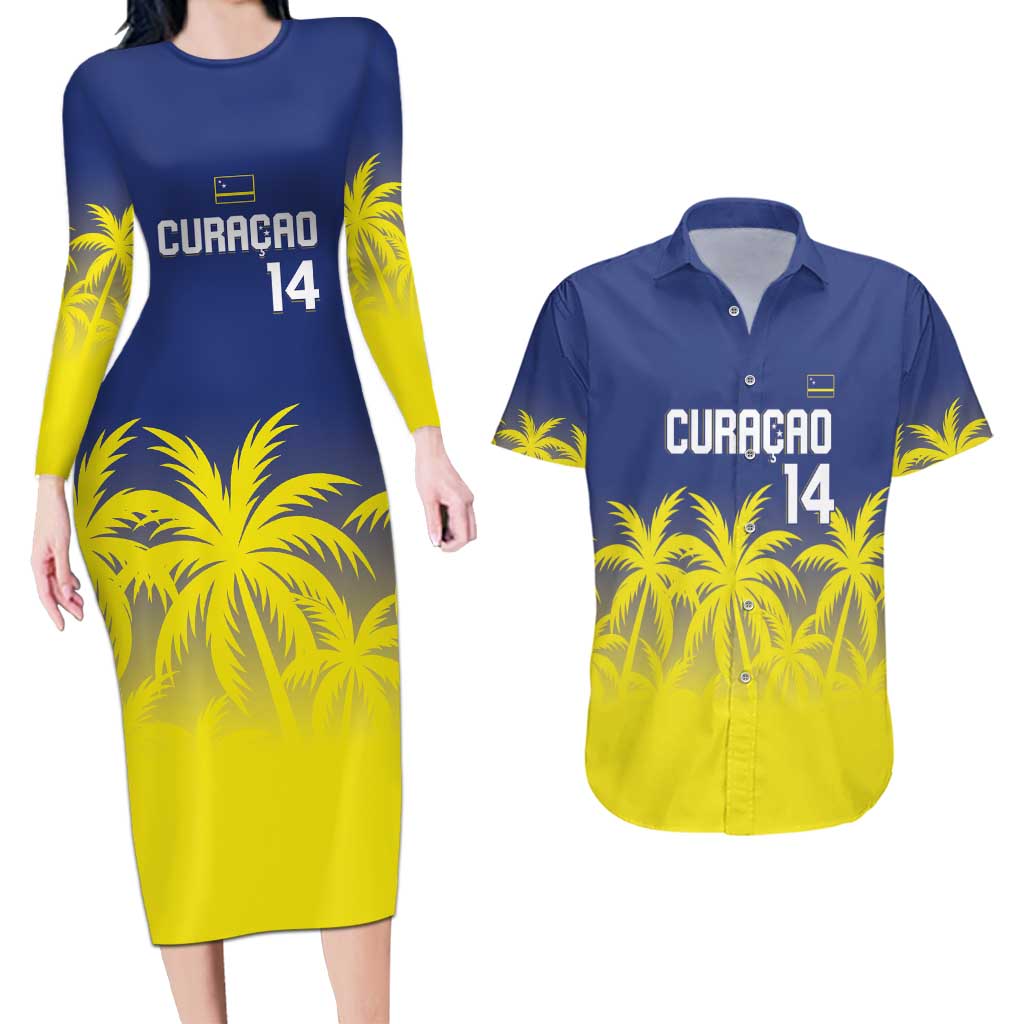 Custom Baseball Curacao Couples Matching Long Sleeve Bodycon Dress and Hawaiian Shirt 2025 Korsou de Palmbomen - Wonder Print Shop