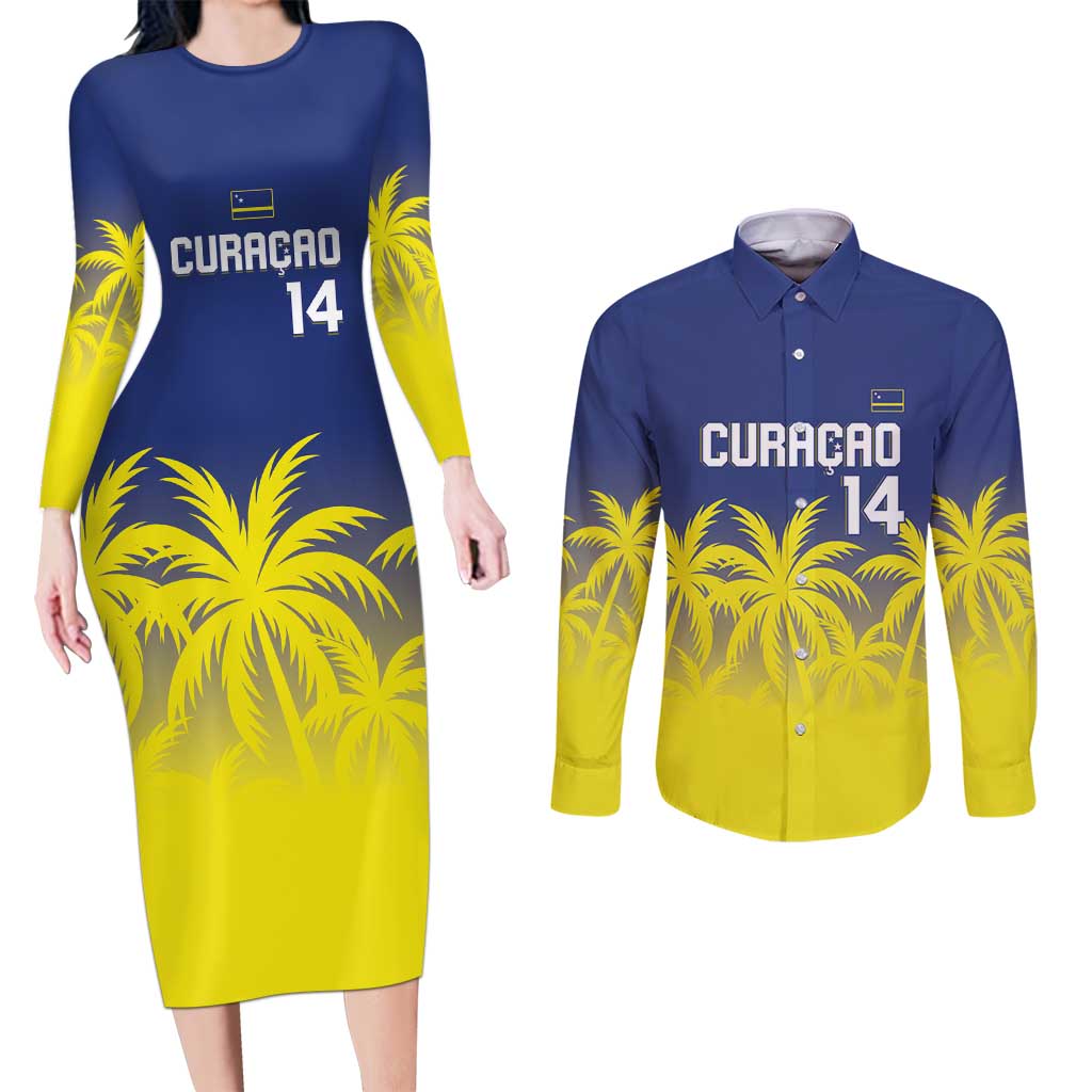 Custom Baseball Curacao Couples Matching Long Sleeve Bodycon Dress and Long Sleeve Button Shirt 2025 Korsou de Palmbomen - Wonder Print Shop