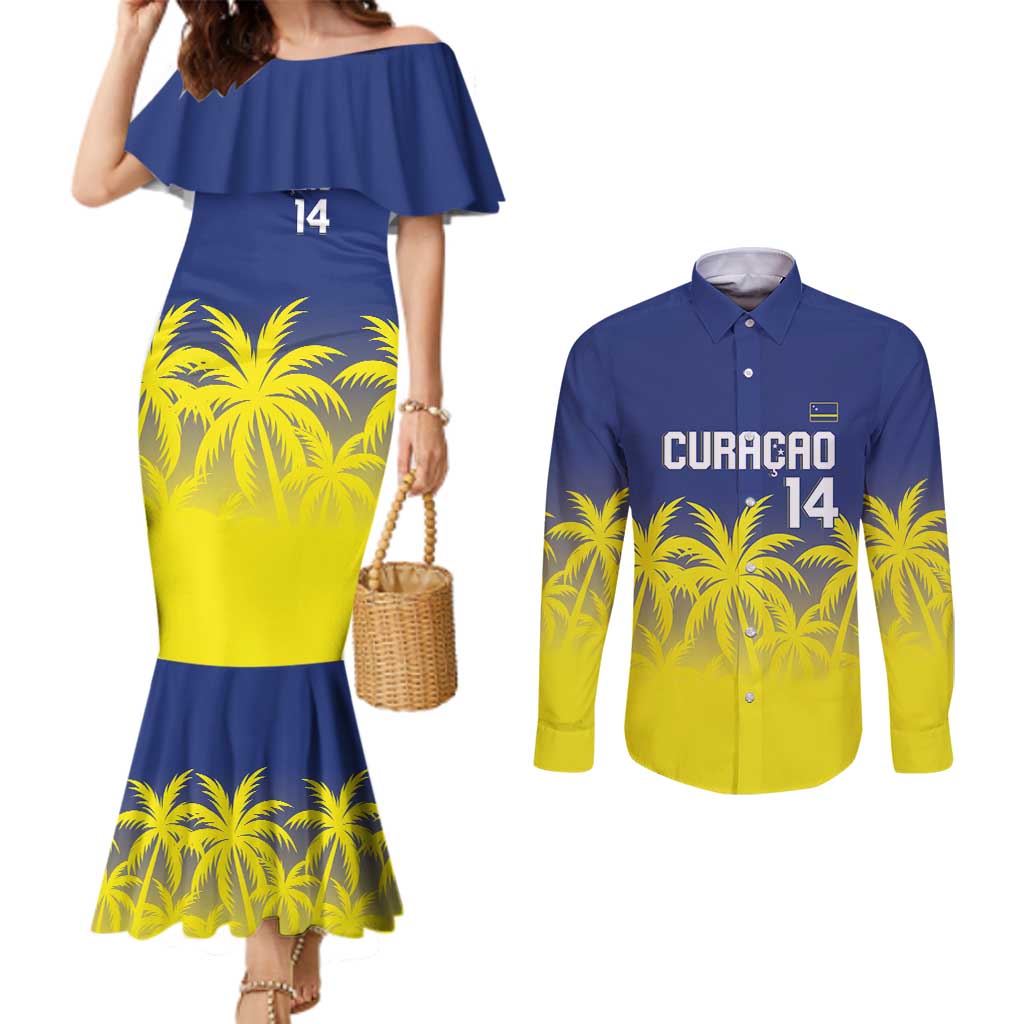 Custom Baseball Curacao Couples Matching Mermaid Dress and Long Sleeve Button Shirt 2025 Korsou de Palmbomen - Wonder Print Shop