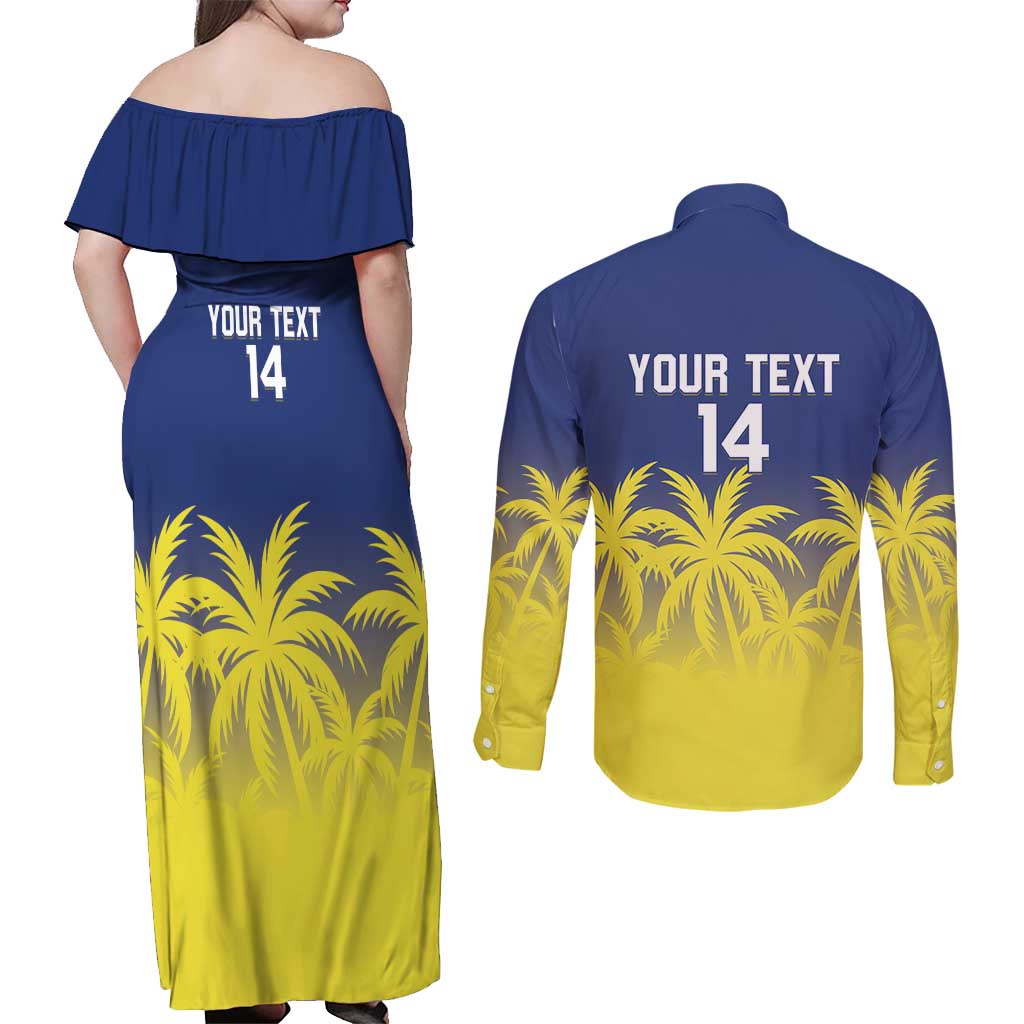 Custom Baseball Curacao Couples Matching Off Shoulder Maxi Dress and Long Sleeve Button Shirt 2025 Korsou de Palmbomen - Wonder Print Shop