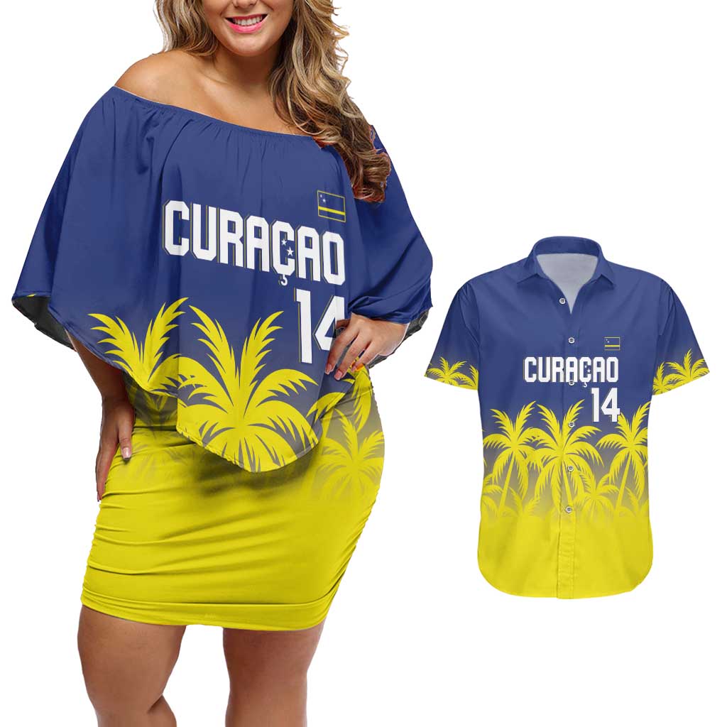 Custom Baseball Curacao Couples Matching Off Shoulder Short Dress and Hawaiian Shirt 2025 Korsou de Palmbomen - Wonder Print Shop