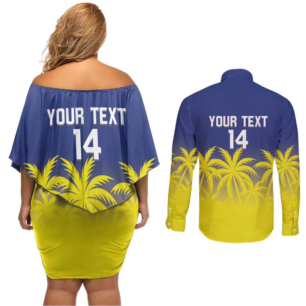 Custom Baseball Curacao Couples Matching Off Shoulder Short Dress and Long Sleeve Button Shirt 2025 Korsou de Palmbomen - Wonder Print Shop