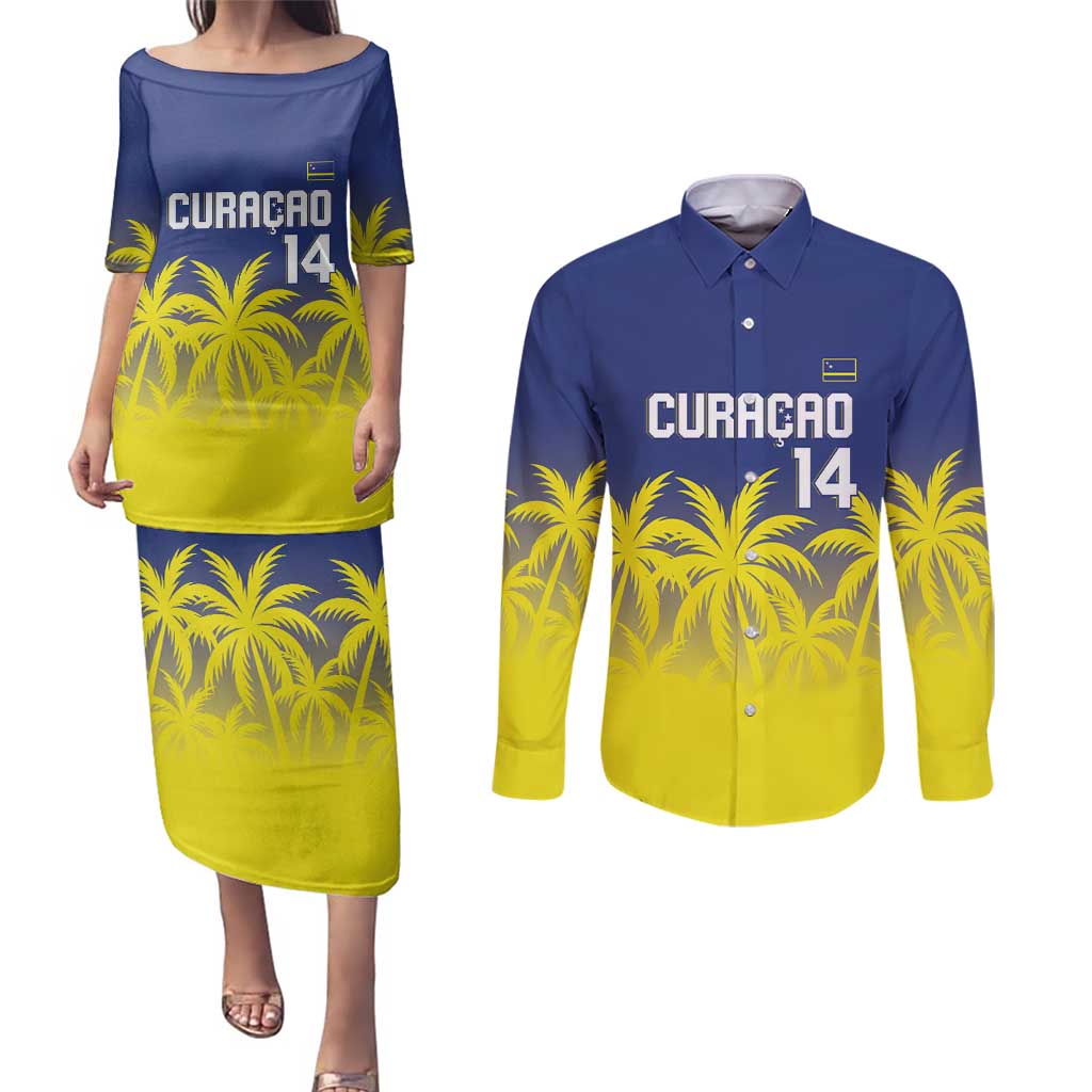 Custom Baseball Curacao Couples Matching Puletasi and Long Sleeve Button Shirt 2025 Korsou de Palmbomen - Wonder Print Shop