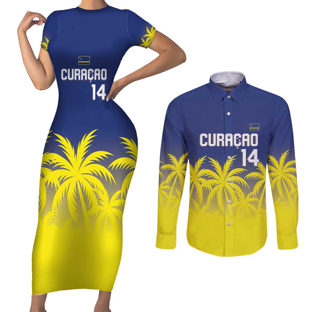 Custom Baseball Curacao Couples Matching Short Sleeve Bodycon Dress and Long Sleeve Button Shirt 2025 Korsou de Palmbomen - Wonder Print Shop