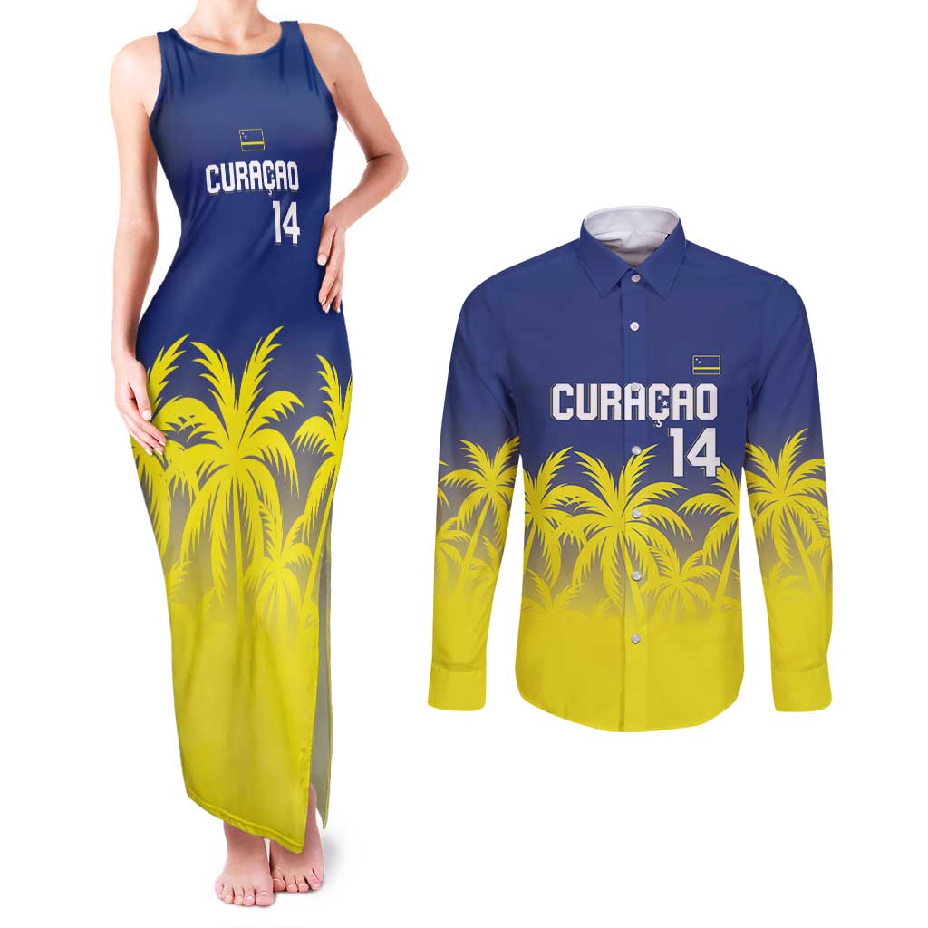 Custom Baseball Curacao Couples Matching Tank Maxi Dress and Long Sleeve Button Shirt 2025 Korsou de Palmbomen - Wonder Print Shop